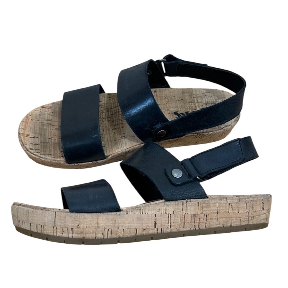 Korks Black Leather Sling Back Wedge Sandals size 7